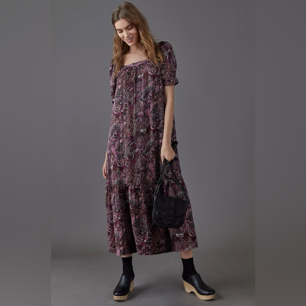 ANTHROPOLOGIE MAEVE Purple Paisley LISABETTA Maxi Dress w/ Pockets Sz XS
